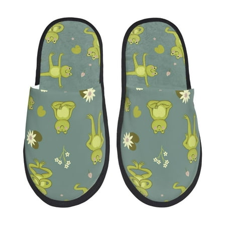 Balery Cute Yoga Frogs Slient Indoor Furry Fleece Comfort House Shoes Soft Non-Slip Home Shoes Cotton slippers House Slippers-- Large