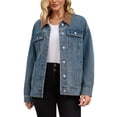 thumbnail image 2 of Abrigo de mujer INSPIRE CHIC de mezclilla con cuello de pana, mangas largas, botón frontal, chaqueta western, chaquetas de jean L azul retro, 2 of 6