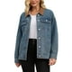thumbnail image 2 of Abrigo de mujer INSPIRE CHIC de mezclilla con cuello de pana, mangas largas, botón frontal, chaqueta western, chaquetas de jean L azul retro, 2 of 6