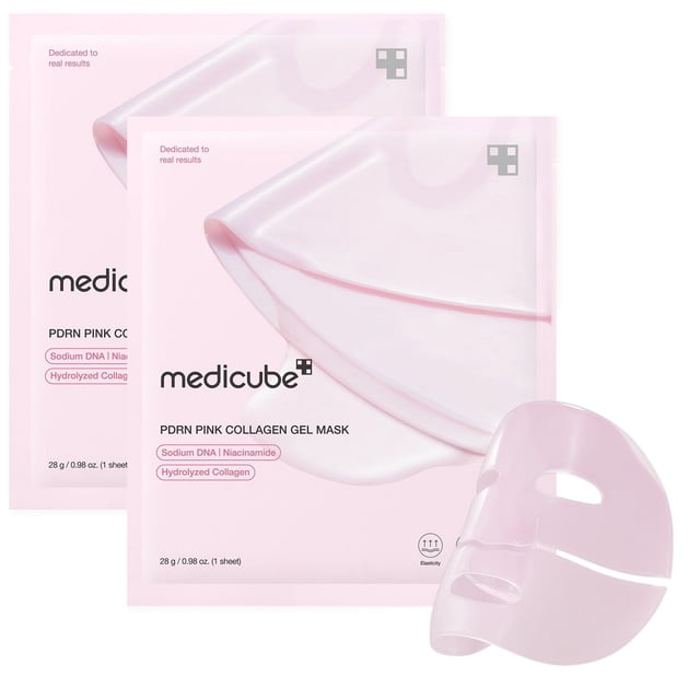 Mascarilla facial Medicube PDRN en gel de colágeno rosa, paquete de 2