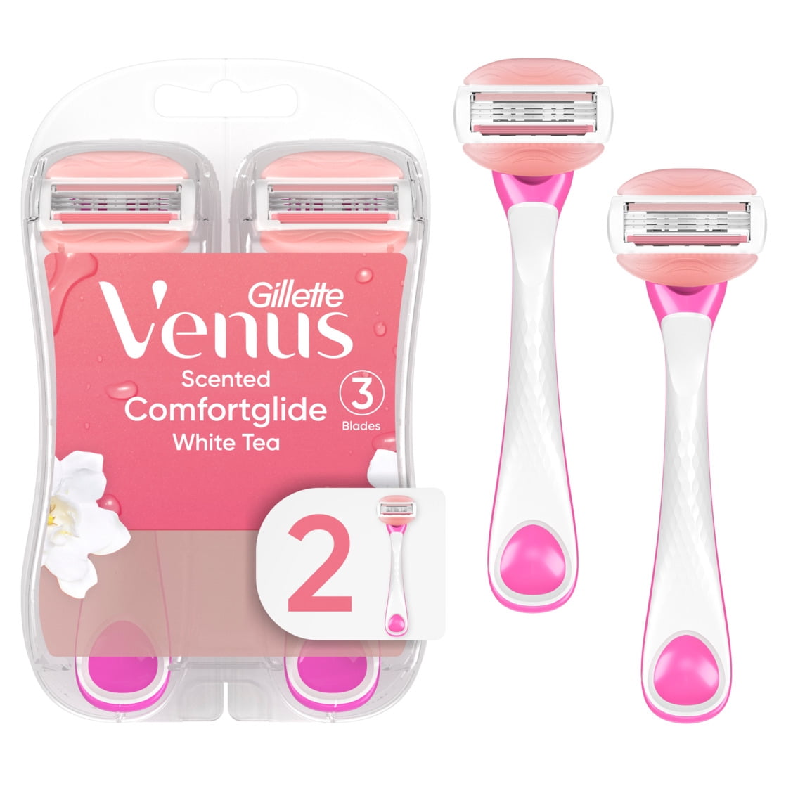 Venus White Tea Disposable Razor with 3 Blades, Flexible Gel Bars