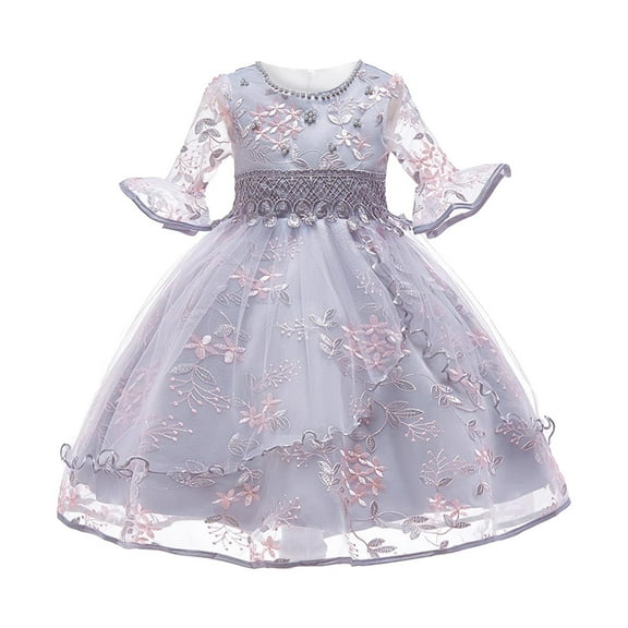 Sngxgn Long Sleeve Girls Dresses Casual A-Line Dress for Toddler School Recital Party(Grey,140)