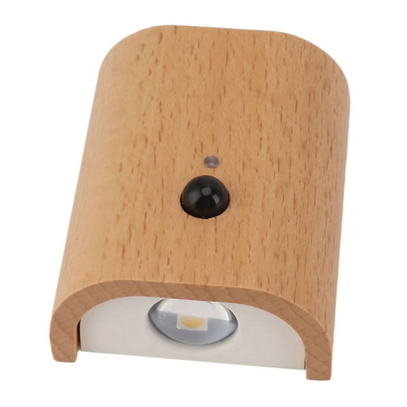 LED Wall Light, Beech Wood Attachment Long Battery Life 2 Side Lighting Stair Light With Motion Dusk To Dawn Sensor For Hallway