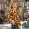 thumbnail image 3 of Xixirimido Retro Boho Floral Pattern Girls Long Sleeve Shirts Casual T-shirt Loose Fit Tunic Tops Crewneck Tie-hem Blouse Tees for Fall Winter, Size 11-12, 3 of 7