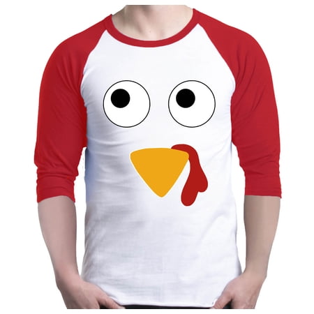 Shop4Ever Men s Turkey Face Thanksgiving Raglan Baseball Shirt X-Small White/Red