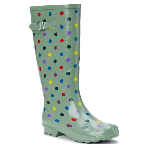 Women's Time and Tru Polka Dot Buckle Rain Boot