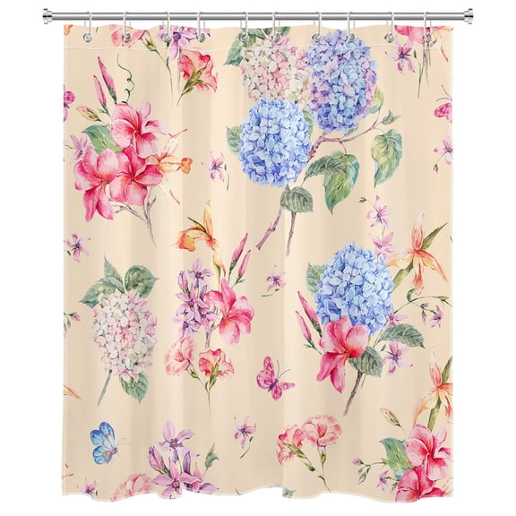 Vintage Floral Shower Curtain Blue Pink Flower Wildflower Nature Plant Bathroom Shower Curtain Rustic Botanical Art Shower Curtain Home Decor with 10 Hooks 60x72 Inches