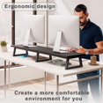 thumbnail image 2 of Large Dual Monitor Riser Extra Long Monitor Stand Riser Wide TV Stand Riser Monitor Stand for Monitors Wood & Steel Desktop Riser Desk Organization Home Office, 2 of 6