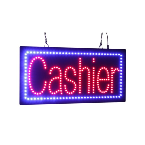 Cashier Sign, 19"x10", 48x24cm, TOPKING, LED, Neon, Florescent, Signage, Signboard, Display, Billboard, Screen, Grand Opening, Gift