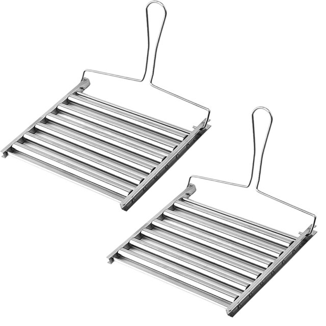 Oleegame 2PC Hot Dog Roller Foldable Sausage Roller Rack Stainless Steel Sausage Roller Rack Evenly Cooked Hot Dogs BBQ Tool For Outdor Camping Barbecue Party Kitchen Silver