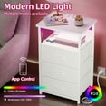 thumbnail image 5 of Tomnk LED Dresser with Charging Station, Bedside Table Night Stand with 3 Fabric Storage Drawers, White, 5 of 6