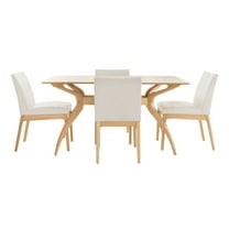 GDF Studio Hampton Mid Century Modern Fabric Upholstered 5 Piece Dining Set, Light Beige and Natural Oak