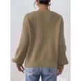 thumbnail image 4 of Sweaters for Female Lantern Sleeve Heart Print Pullover Embroidered Lace Patchwork Knit Pullover Camel S, 4 of 8