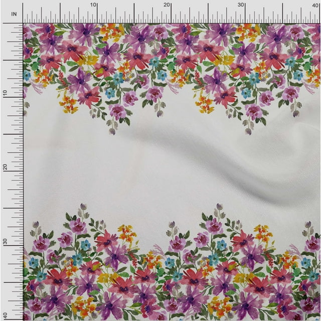 oneOone Polyester Lycra Fabric Leaves & Flower Panel Print Fabric By Yard 56 Inch Wide