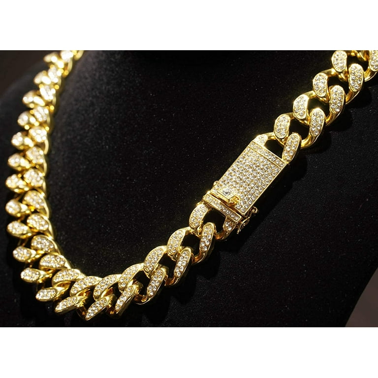 Gold Chain for Men Iced Out,20MM Men's Gold Chain Miami 18k Real Gold  Plated/Platinum White Gold Finish Choker Necklace Bracelet,Full Cz Diamond  Cut
