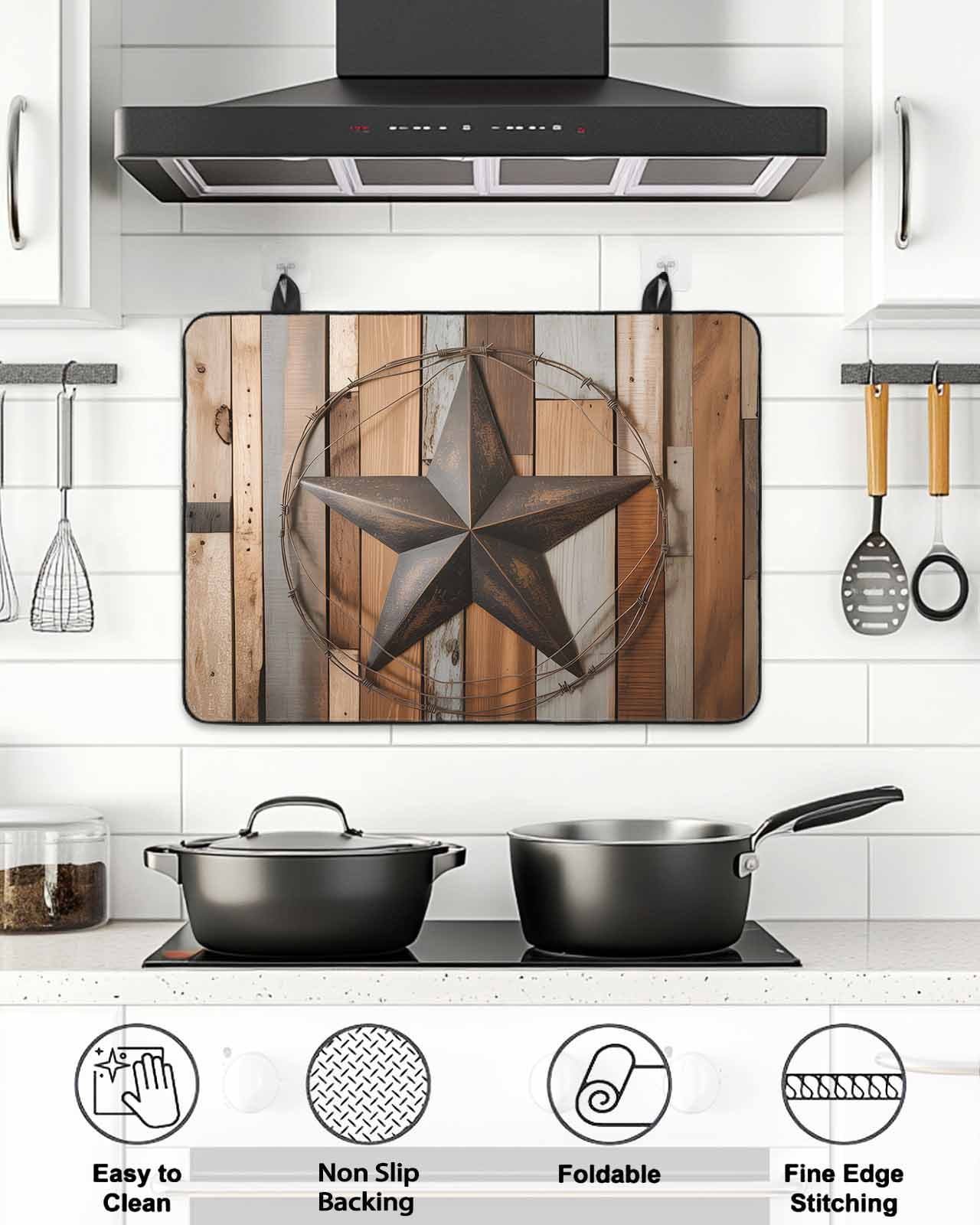 Stove Top Covers for Electric Stove, Country Star Brown Glass Stovetop Cover Protector, Western Texas Vintage Farmhouse Wooden Induction Cooktop Protector Oven Mat for Kitchen Countertop 24"x21"