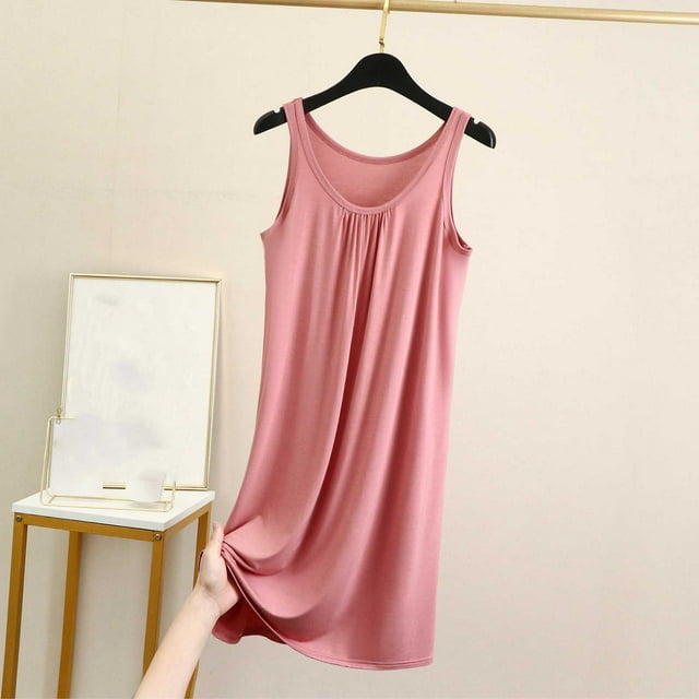 Sakmal Robes Moomoo Douces pour Femmes Longues en Coton Robe de Nuit Rose Unie Sans Manches Débardeurs de Sommeil pour Femmes