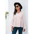 thumbnail image 2 of Button Detail V Neck Bishop Sleeve Solid Color Blouse for Women, 2 of 3