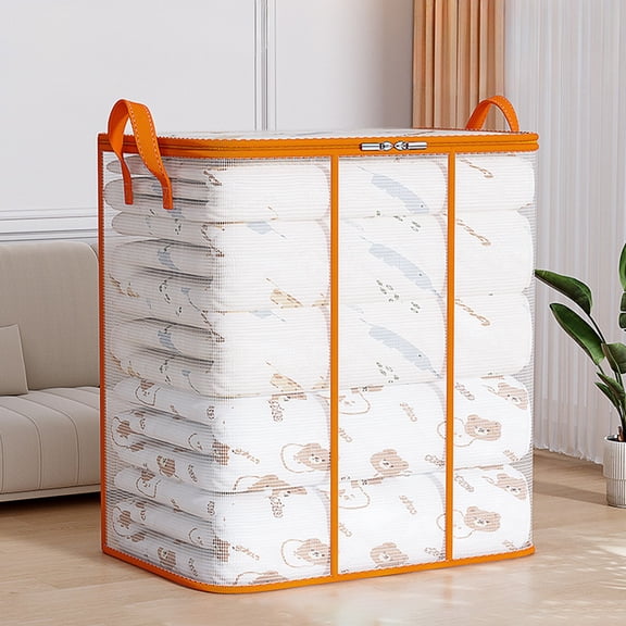 Oggfader Large Capacity Quilt Storage Bag, Waterproof Transparent PVC Moving Luggage Bag with Sturdy Zipper for Clothing, Blankets - Orange