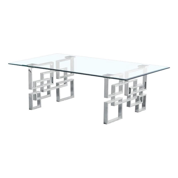 Modern Coffee Table with 10mm Clear Tempered Glass and Silver Stainless Steel