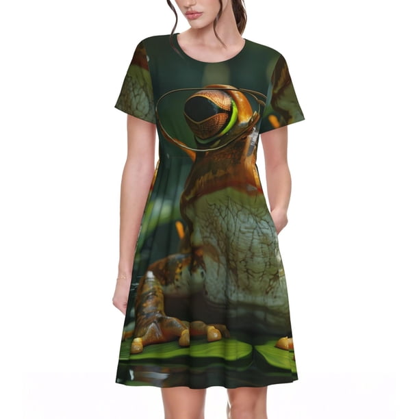 Disketp Intellectual Frog Pond para Vestido de Manga Corta para Mujeres, Vestidos de Verano para Mujeres, Casual y Holgado para la Playa