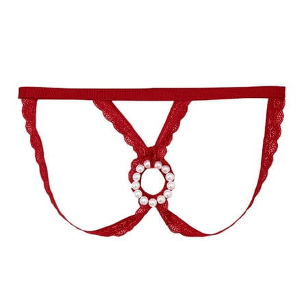 Yuhangmm Men s Solid Color Sexy Underwear Pearl Ring Hollow Underwear Thong Sexy plus Size Lingerie for Women Leather