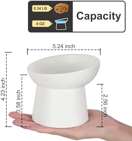 Small Raised Cat Bowls, Ceramic Tilted Elevated Food or Water Bowls, Stress Free, Backflow Prevention, Dishwasher & Microwave Safe, Lead & Cadmium Free, White