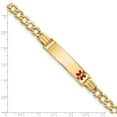 thumbnail image 3 of Real 14kt Yellow Gold Semi-solid Medical Red Enamel Curb Link ID Chain Bracelet; for Adults and Teens; for Women and Men, 3 of 3