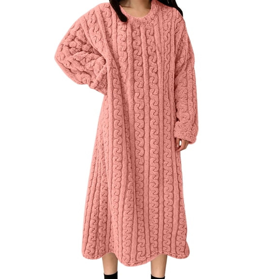 Diufon Flannel Nightgowns for Women Long Sleeve Crewneck Cozy Fleece Sleepwear Fall Winter Thickened Warm Nightdress