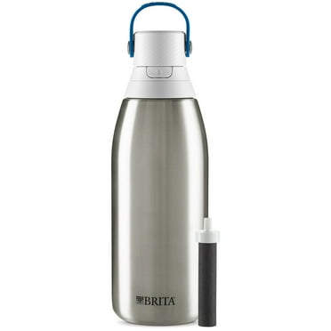 Brita Premium Stainless Steel, Insulated Leak Proof Filtered Water Bottle, Silver, 32 oz