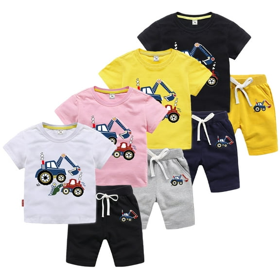YTDSCS Baby Kids Boys 2Pcs T Shirt Clothes Outfits Summer Short Sleeve Excavator T-shirt Tops Shorts 1T 2T 3T 4T 5T 6T 7T 8T Boy Casual Outfits
