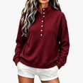 thumbnail image 2 of Sweatshirt for Women Qiggri Women's Waffle Knit Stand Collar Sweatshirt Half Button Long Sleeve Loose Pullover Top With Pockets Lightweight Fall Top XXL, 2 of 6