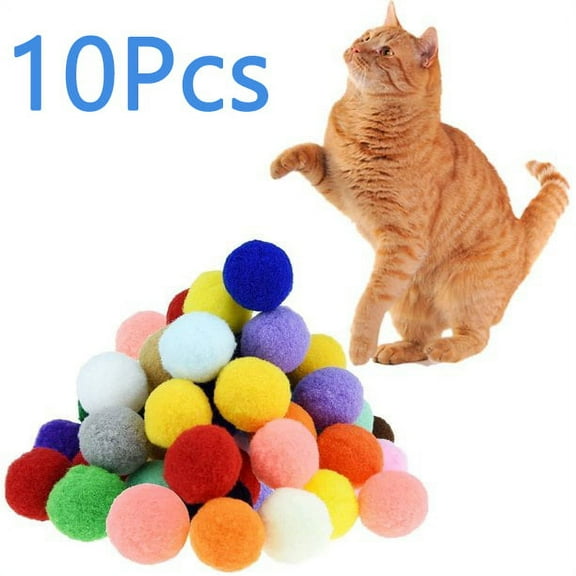 Limei Soft Pom Pom Balls for Cats, Lightweight, Interactive, Assorted Colors, Plush Toy Balls for Kitten Training and Play, Pompon Pet Products for Cats (10 Pack)