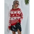 thumbnail image 5 of Suéter navideño de mujer con alce para otoño e invierno, tejido con cuello redondo, suéter de mujer con copos de nieve navideños, 5 of 5