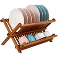 thumbnail image 1 of Utoplike Égouttoir à Vaisselle en Bois de Teck, Égouttoir Pliable à 2 Niveaux, Support d'Assiettes pour Comptoir de Cuisine, Pliable pour Économie Compacte, 1 of 7