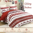 thumbnail image 3 of Exclusivo Mezcla Christmas Quilt Twin Size, White and Rust Red Striped Bedspreads Reversible Coverlets Bedding Set with Printed Reindeer Snowflakes Pattern (1 Quilt, 1 Pillow Sham), 3 of 6