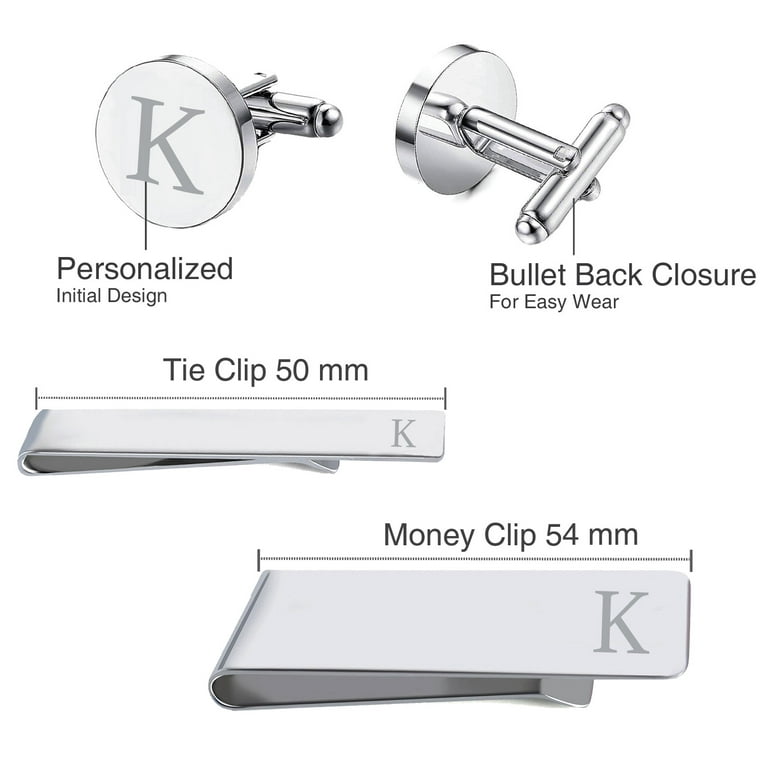 Personalized Initial Name Lapel Pin Cufflinks Tie Bar Silver 