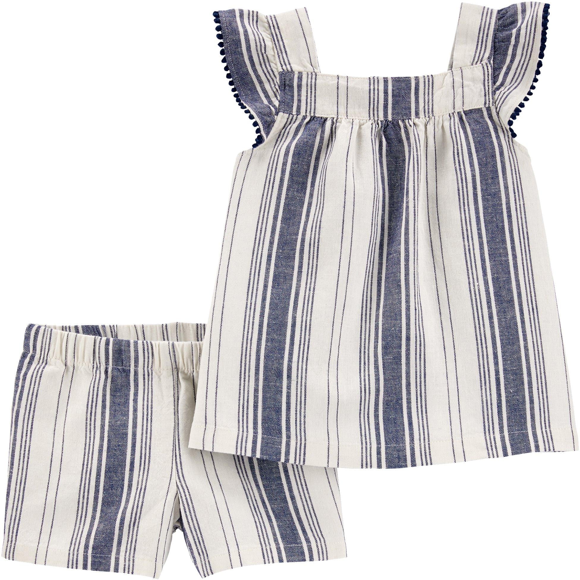Carters Baby Girls Striped Pom Pom Shorts Set 18 Months Black/White 