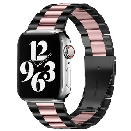 LGSY Metal Bands Compatible with Apple Watch Band 42mm 44mm 45mm Women Men Stainless Steel Strap for iWatch Series 8 7 6 5 4 3 2 1 SE Black/Rose Pink