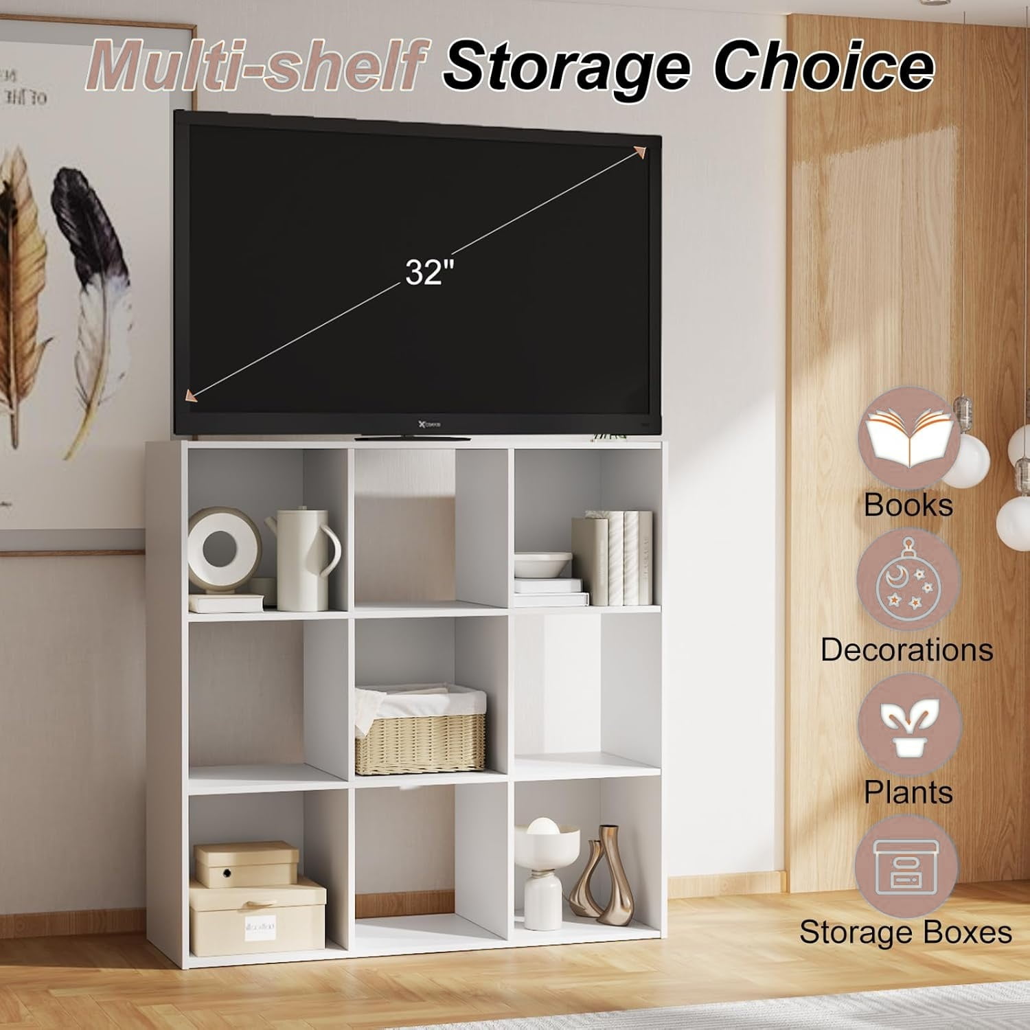 9 Cube Storage Organizer, Open Back Bookshelf with Removable Panels, Vertical or Horizontal Placement, Stackable Bookcase for Living Room, Bedroom, Home Office, White