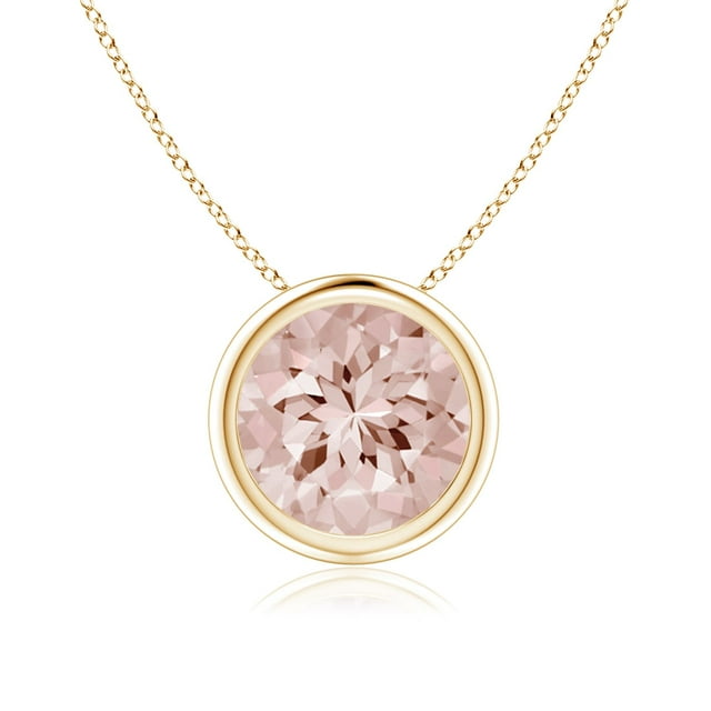 Angara Collier en Morganite Naturelle - Pendentif Solitaire Rond avec Lunette de 1,65 ct en Or Jaune 14K pour Femmes
