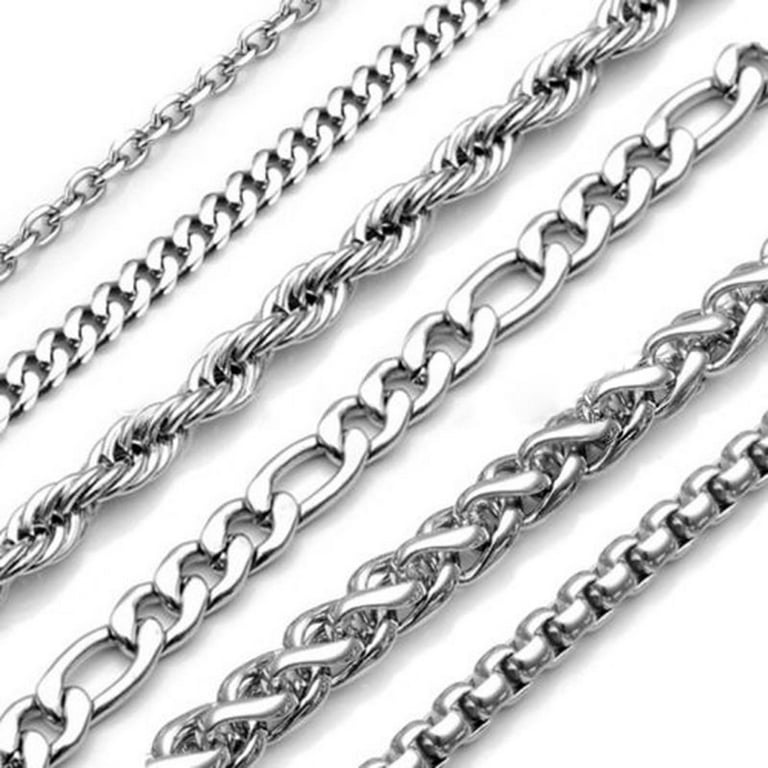 Frogued 2-9mm Men's Women's Stainless Steel Silver Plated Twist Link Chain Necklace (Figaro Chain,21 inch-3mm), Adult Unisex