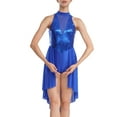 thumbnail image 2 of JanJean Women's Halter Sequins Lyrical Dance Costumes Dress Sleeveless Asymmetrical Tulle Skirt Royal_Blue XL, 2 of 6