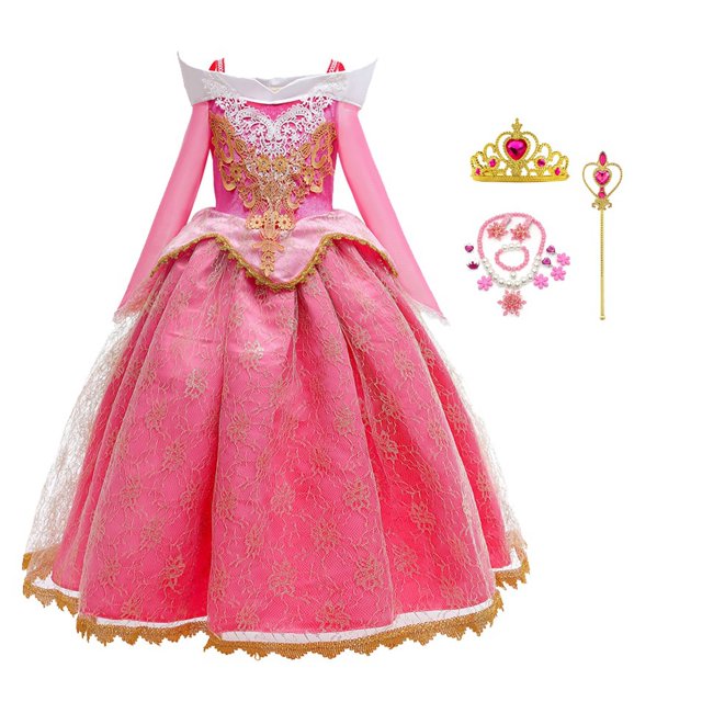 Vestido de Cosplay de La Bella Durmiente para niñas, mangas largas, hombros descubiertos, regalo de Halloween y Navidad, ropa de princesa de fiesta de lujo
