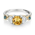 thumbnail image 2 of Gem Stone King 925 Silver and 10K Yellow Gold 3-Stone Ring Cushion Citrine Half Moon Moissanite and Blue Diamond (1.60 Carat Cttw) (Size 5), 2 of 4