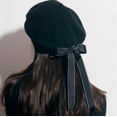 thumbnail image 4 of Magik Wool Blend Bow Long Tie Artist Warm French Vintage Beanie Beret Hat Cap, 4 of 5