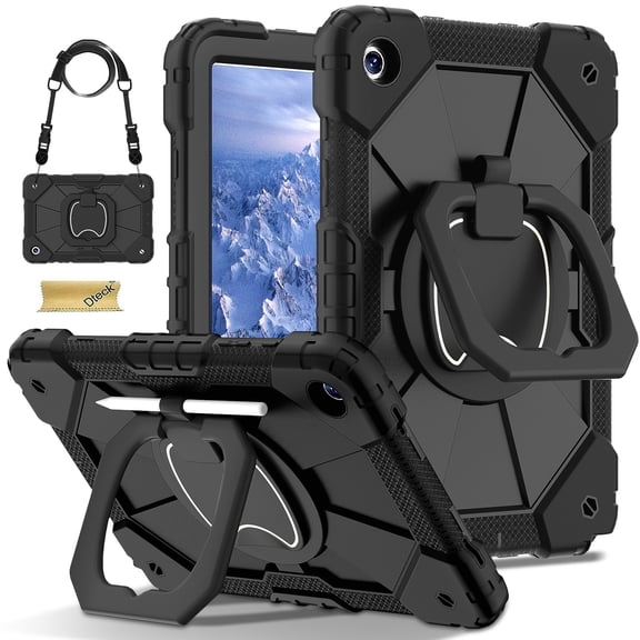 Dteck for Samsung Galaxy Tab A11 Plus Case 11 Inch, 360 Rotating Stand Case with Shoulder Strap Pen Holder Case for Galaxy A11  Tablet 2025 (SM-X230/X235),Black