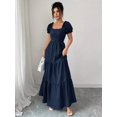 thumbnail image 4 of Womens Blue Square Neckline Maxi Dress With Puff Sleeves And Tiered Ruffle, 4 of 7