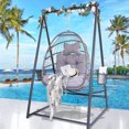 thumbnail image 6 of Rattan Egg Swing Chair with Stand & Cushion Set, Heavy Duty Hanging Stand with Wicker Hammock Egg Chair for Indoor Outdoor Patio Yard Garden (Grey), 6 of 7