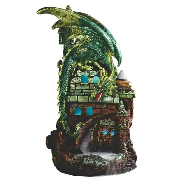 FC Design 7.5"H LED Green Dragon on Castle Backflow Statue Sculpture Ornament Decoration Home/Room Decor and Unique Gift Ideas for Housewarming, Holidays and Birthdays